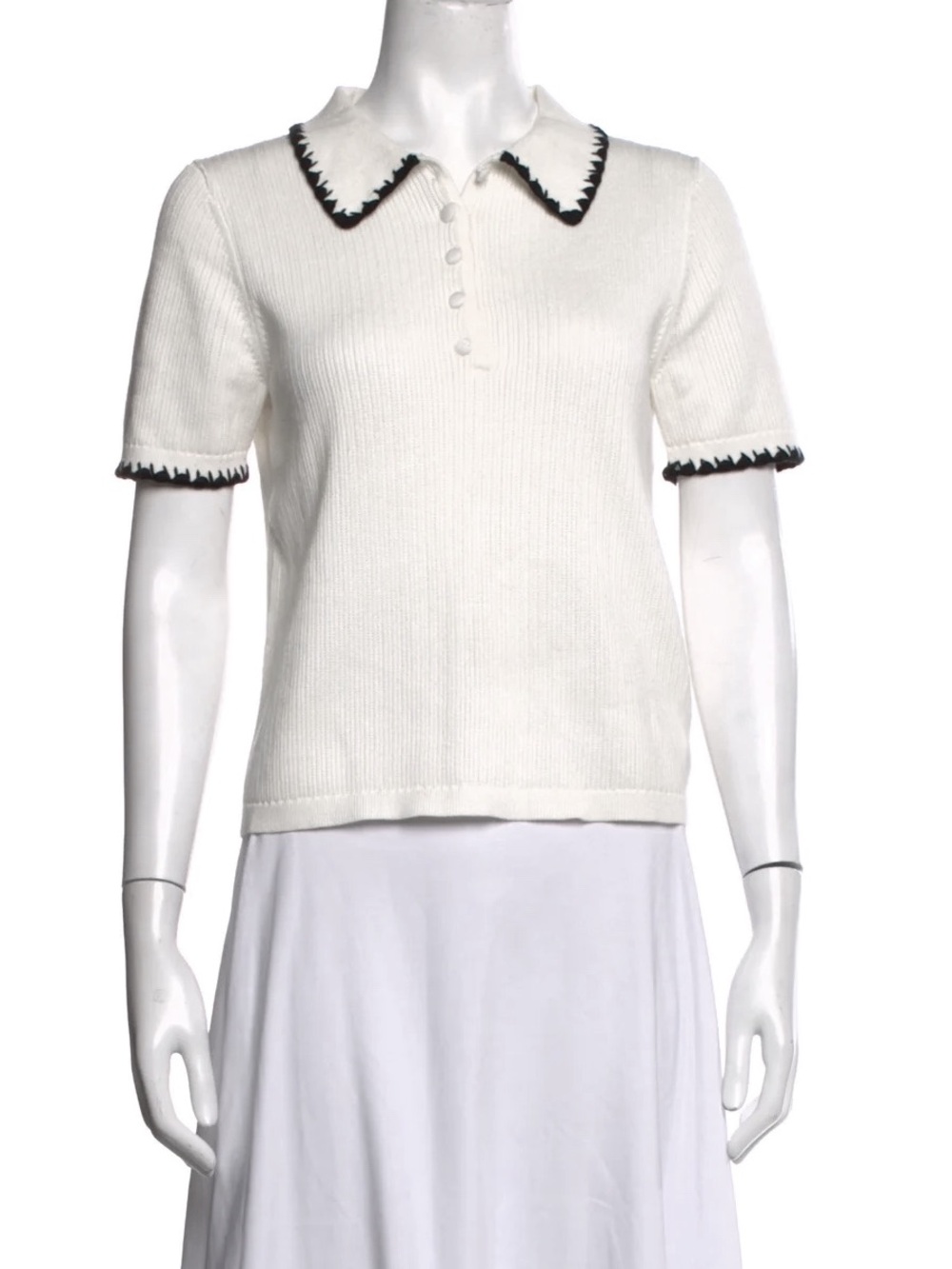 Caroline Constas Short Sleeve Sweater Knit Ribbed Polo S White Top